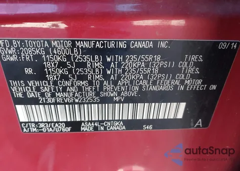 2015 Toyota Rav4 Limited from USA, damaged, VIN 2T3DFREV6FW232535